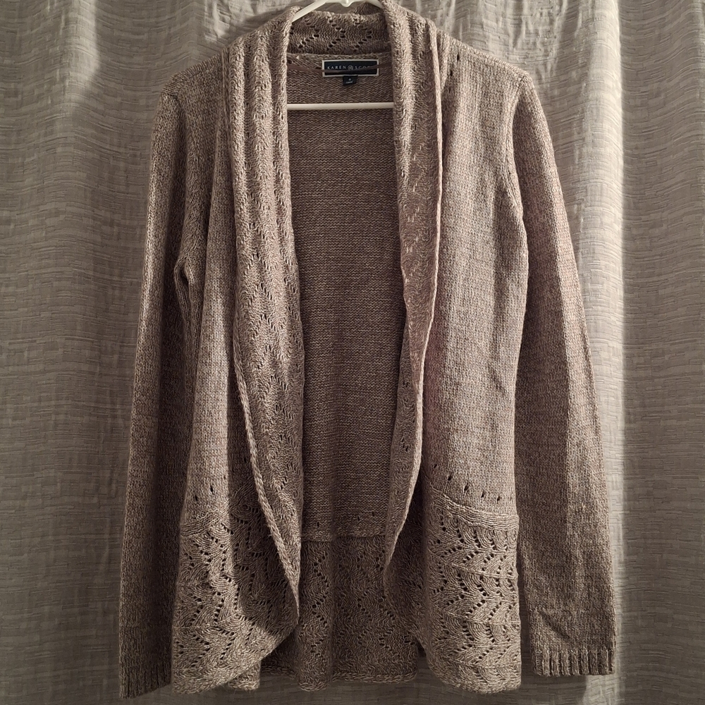 Karen Scott Open Front Pointelle Cardigan Oatmeal - Small